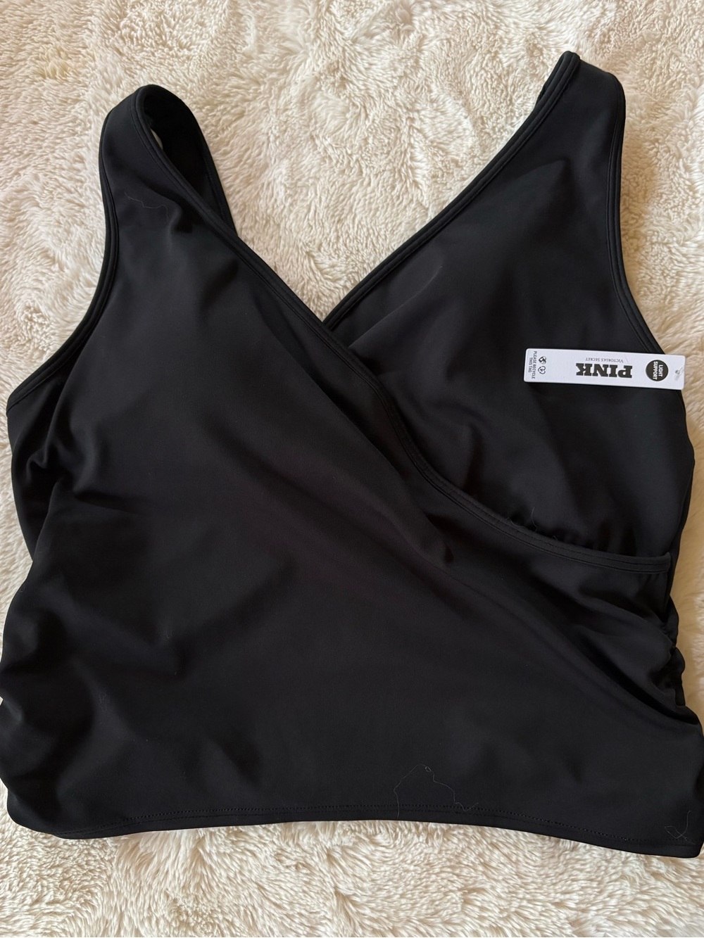 PINK Victoria's Secret Black Relay Ruched Wrap Bra Tank Size XL